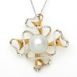 14KT TT 10-11MM FRESH WATER PEARL & DIAMOND PENDANT