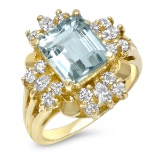 14K YELLOW GOLD 2.81CT AQUAMARINE 1CT DIAMOND RING