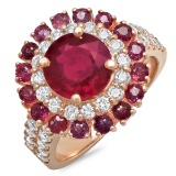 14K YELLOW GOLD 3.00CT RUBY 1.25CT DIAMOND RING