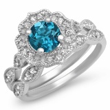 14K WHITE GOLD 1.50CT LONDON BLUE TOPAZ 0.90CT DIAMOND RING