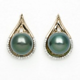 14KT TWO-TONE 9-10MM TAHITIAN & DIAMOND EARRING