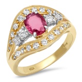 18K YELLOW GOLD 1.00CT RUBY 0.55CT DIAMOND RING