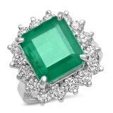 14K WHITE GOLD 5.96CT EMERALD 3.10CT DIAMOND RING