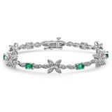 14K WHITE GOLD 3.00CT EMERALD 0.80CT DIAMOND BRACELET