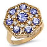 14K YELLOW GOLD 3.00CT TANZANITE 1.00CT DIAMOND RING