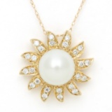 14KT YG 9-9Â½MM FRESH WATER PEARL & DIAMOND PENDANT