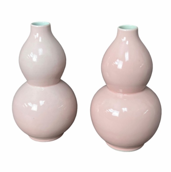 Chinese pink ceramic vase pair signed