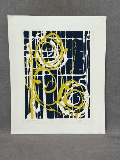 Vintage abstract lithograph pencil signed numbered signed 1973