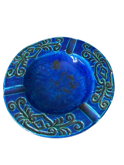 Italian signed ceramic blue glaze ashtrayÊ