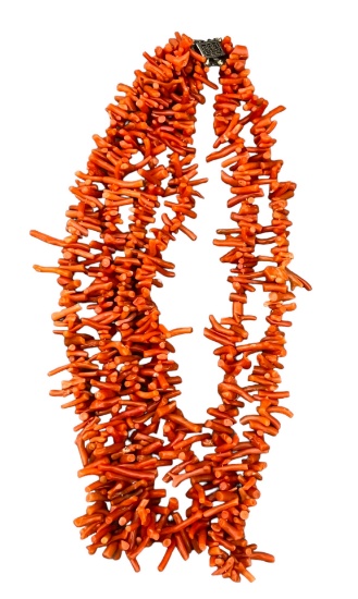Vintage antique sterling silver coral necklace