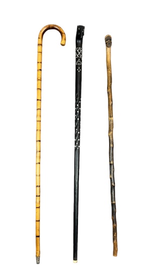 Antique vintage walking stick Cane collection lot of 3 pieces