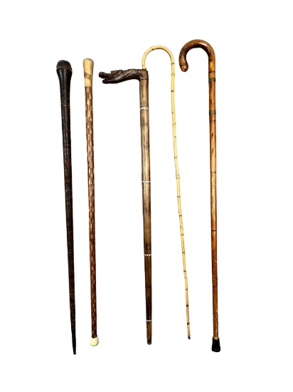 Antique vintage walking stick Cane collection lot of 5 pieces