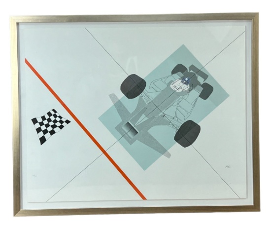 Raymond Loewy race car with flag limited edition lithograph hand signed with COA