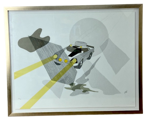 Raymond Loewy race car with lights on limited edition lithograph hand signed