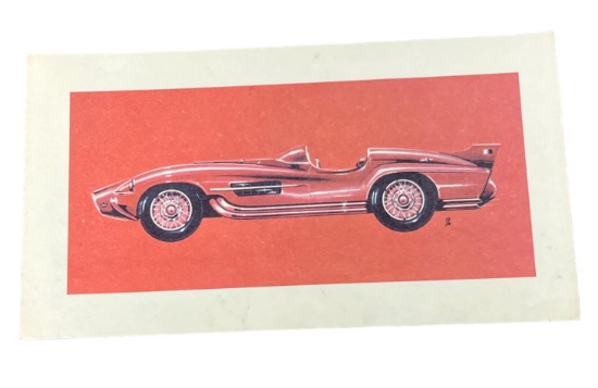 Vintage print of classic concept car with Asian printed signature size of item 13" x 7"