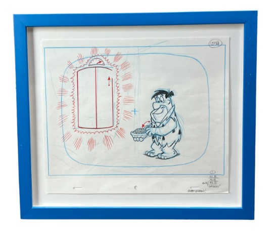 Fred Flintstone original pencil production drawing animation signed by Scott Shaw
