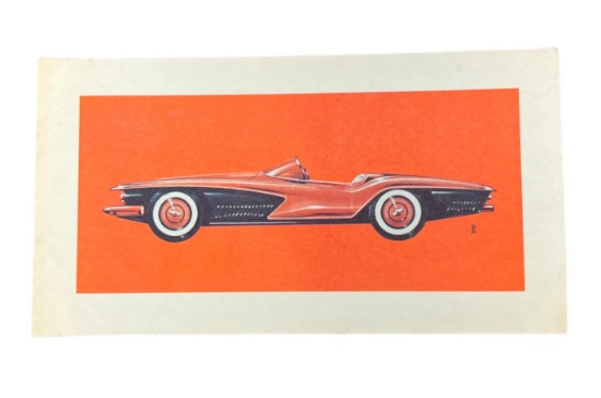 Vintage print of classic concept car with Asian printed signature size of item 13" x 7"
