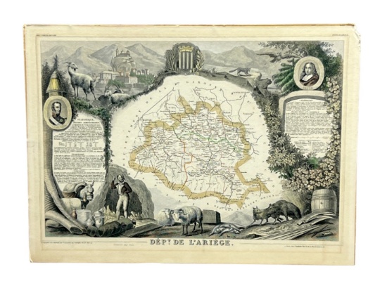 Antique 1800s French hand colored map