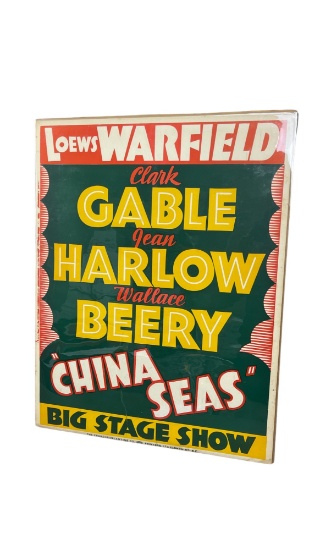 "China Seas" Clark Cable Jean Harlow Wallace Beery Vintage Promo Poster
