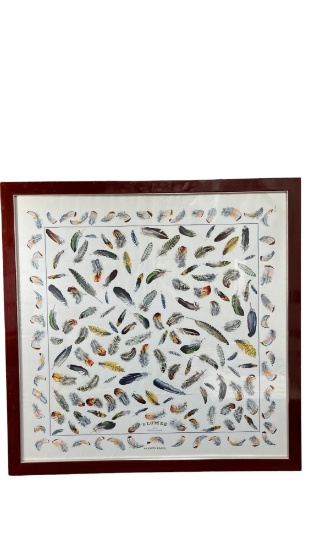 Hermes Paris Framed Plumes Silk Scarf