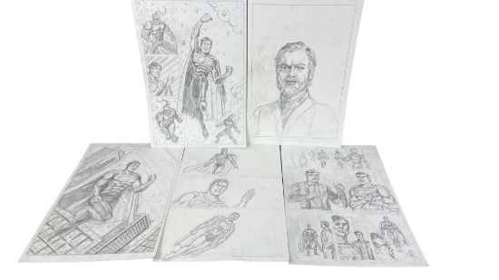Original Comic Art Drawing "Superman" Collection Lot - Hand Drawn