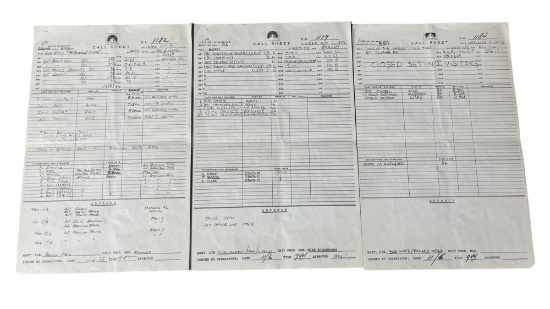 War of the Worlds, Mannix and Love Story Call Sheet Lot