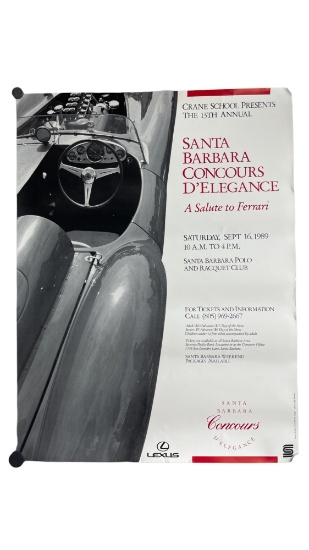 Vintage Original 13th Annual Santa Barbara Concours D'Elegance 1989 A Salute to Ferrari Poster