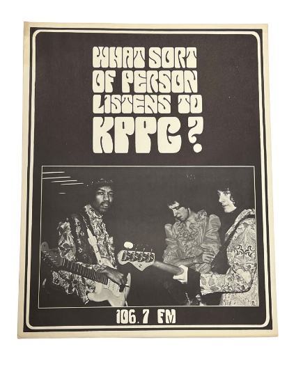 Vintage Original 1969 Jimi Hendrix KPPC Radio Promotional Poster.