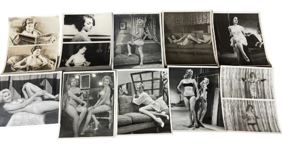 Vintage 1950's Original Burlesque Nude Pin Up Model Risque 8x10 Black and White Photographs