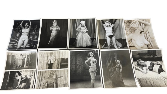 Vintage 1950's Original Burlesque Nude Pin Up Model Risque 8x10 Black and White Photographs