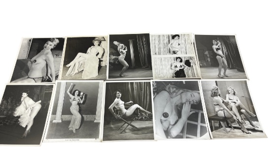 Vintage 1950's Original Burlesque Nude Pin Up Model Risque 8x10 Black and White Photographs