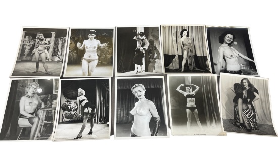 Vintage 1950's Original Burlesque Nude Pin Up Model Risque 8x10 Black and White Photographs