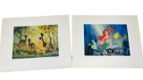 Vintage Disney The Little Mermaid and Snow White Lithograph Print Lot of 2