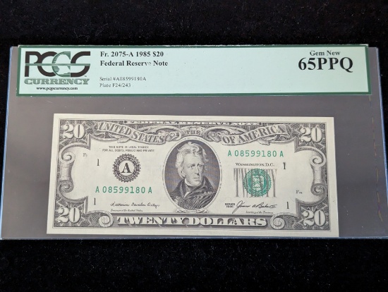 1985 $20 Federal Reserve Note US Paper Money PCGS 65PPQ