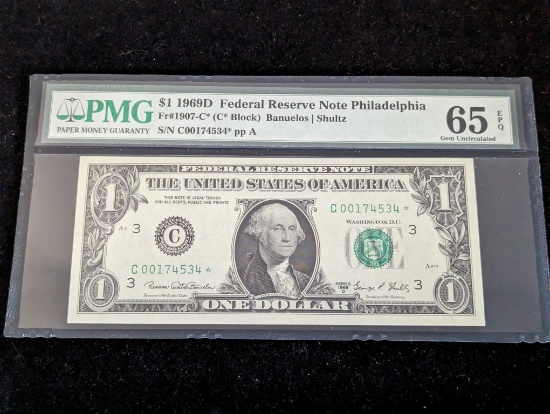 1969-D $1 Star Note US Paper Money PMG 65 EPQ