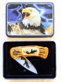 American Eagle themed pocket knife gift set in box