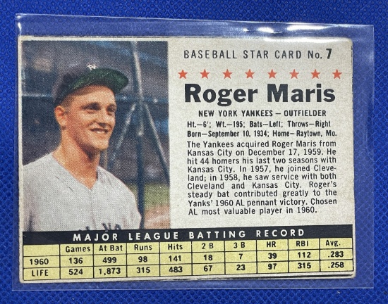 Roger Marris Post Cereal 1960s card