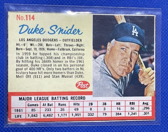 Duke Snider Post Cereal 1960s card