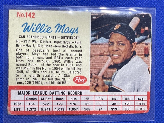 Willie Mays Post Cereal 1960s card