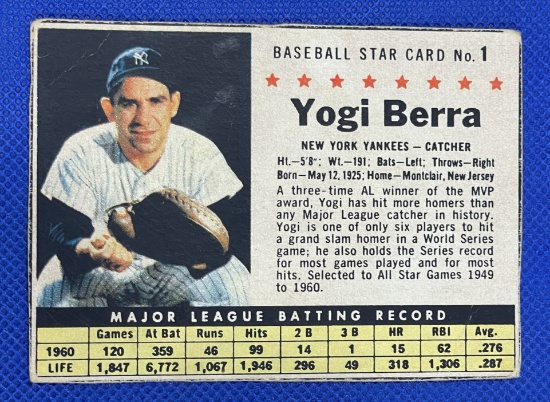 Yogi Berra Post Cereal 1960s card