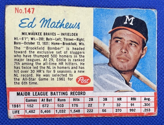 Ed Matthews Post Cereal 1960s card