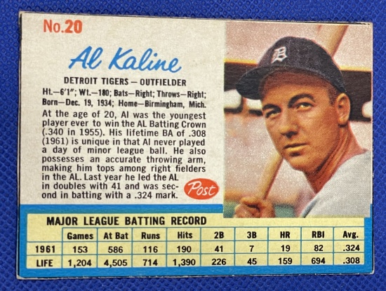 Al Kaline Post Cereal 1960s card