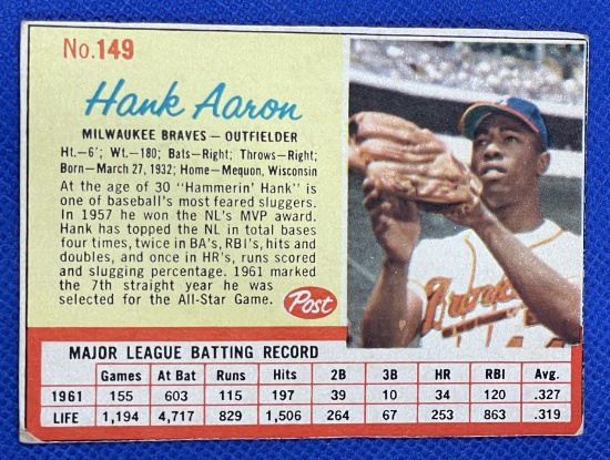 Hank Aaron Post Cereal 1960s card
