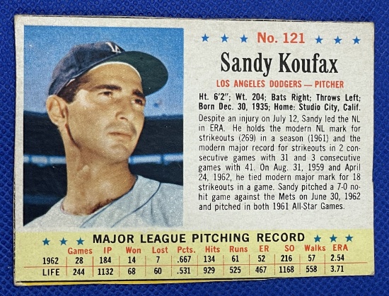 Sandy Koufax Post Cereal 1960s card