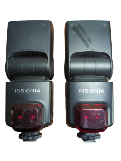 Pair of Insignia NS-DXFL2C Black Portable Hot Shoe Mount TTL External Flashes