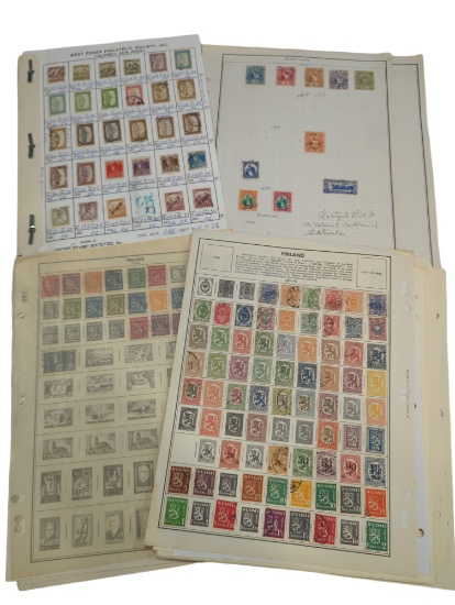 Assorted vintage & antique stamps in album pages
