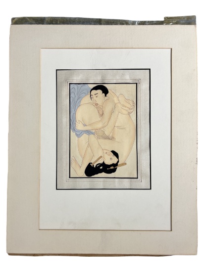 JAPANESE WATERCOLOR PAINTING ADULT EROTIC  6.5" X 7.5"