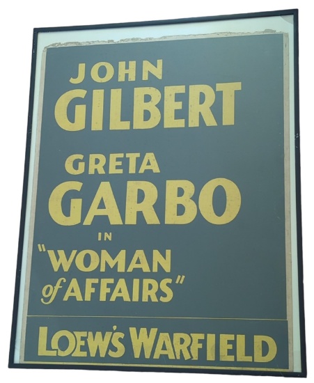 Original 1928 Greta Garbo & John Gilbert "A WOMAN OF AFFAIRS" Loews Warfield framed movie poster