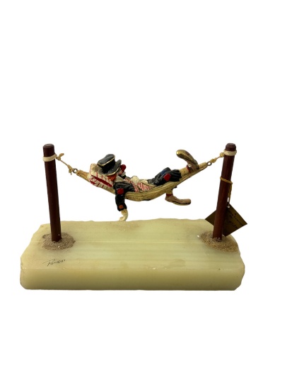 Vintage Ron Lee 1985 'Daydreaming on Hammock" 24kt Gold Plated Clown Statue Figure