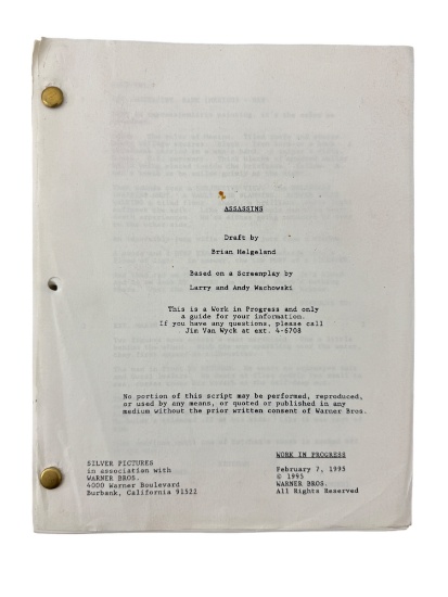 Warner Bros Assassins Original Draft Movie Script 1995 Sylvester Stallone